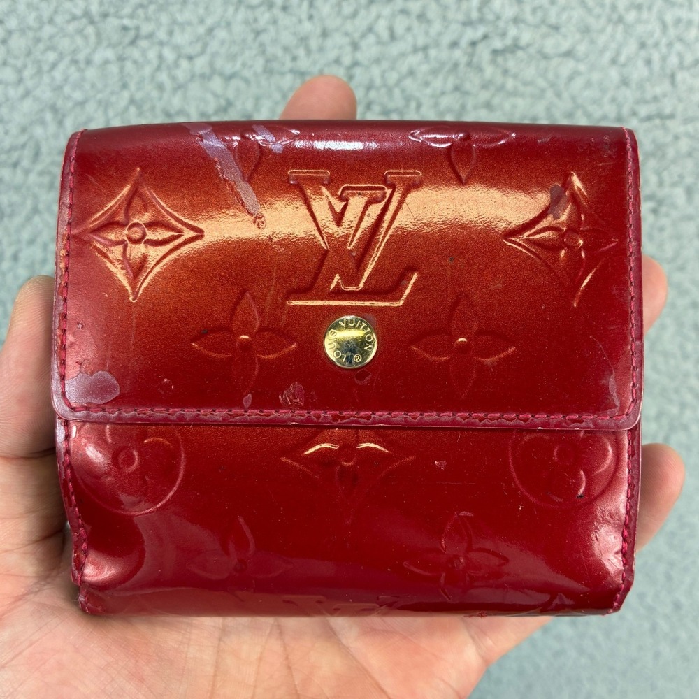 Louis Vuitton Wallet Monogram Vernis French Women OS Red Patent Leather READ